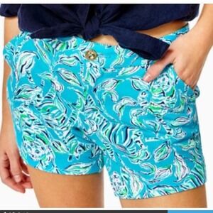 Lilly Pulitzer Size 00 Shorts Turquoise Oasis OUTTA LINE KNIT CALLAHAN #353